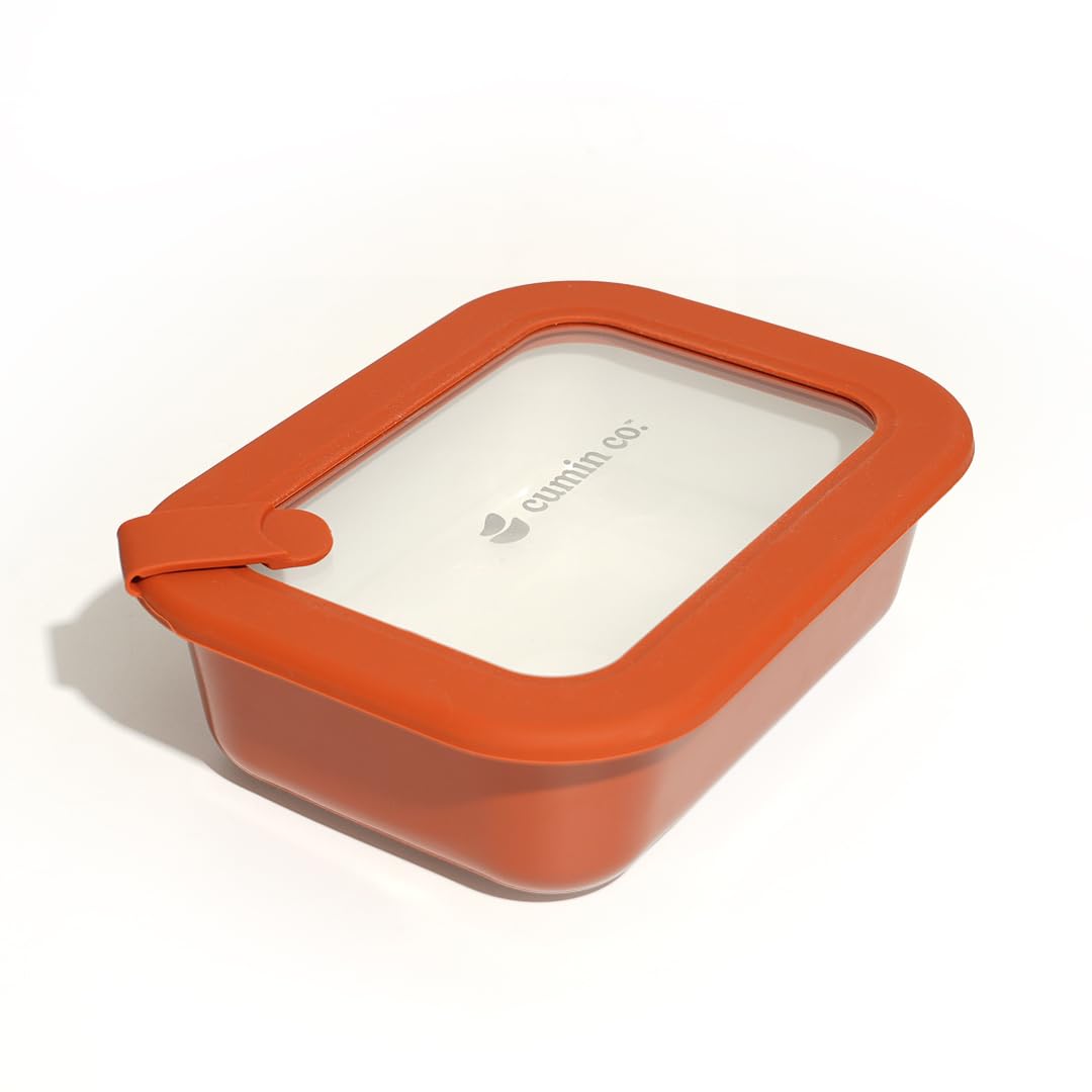 CUMIN CO. STASH Glass Food Storage Container, Premium Borosilicate Glass, Leak Resistant, BPA-Free, Microwave, Freezer & Dishwasher Safe, Stackable Meal Prep & Lunch Storage (640ml, Rust)-image-24