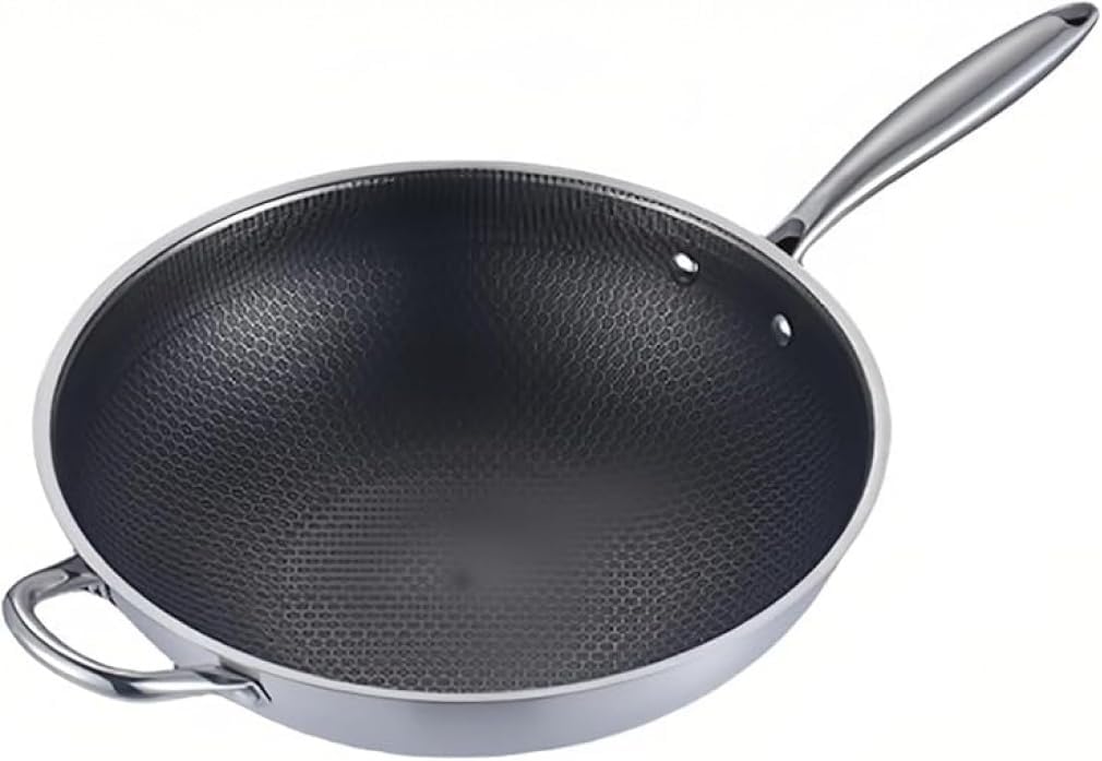 深型多機能中華フライパン ハニカム焦げ付き防止 IH・ガス対応 業務用大容量軽量 ガラス蓋付き お手入れ簡単