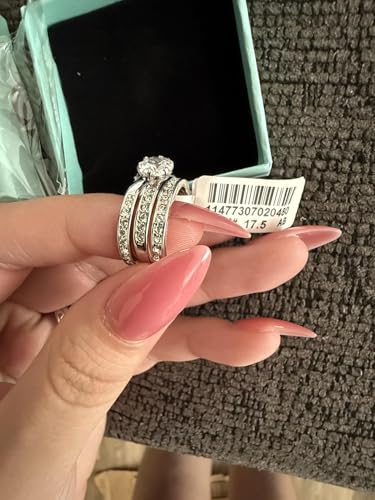 3-Piece Wedding Ring Set for Women with Gift Box, 18K White Gold Plated CZ Engagement Rings, Affordable Promise Bridal Jewelry Gift R3662