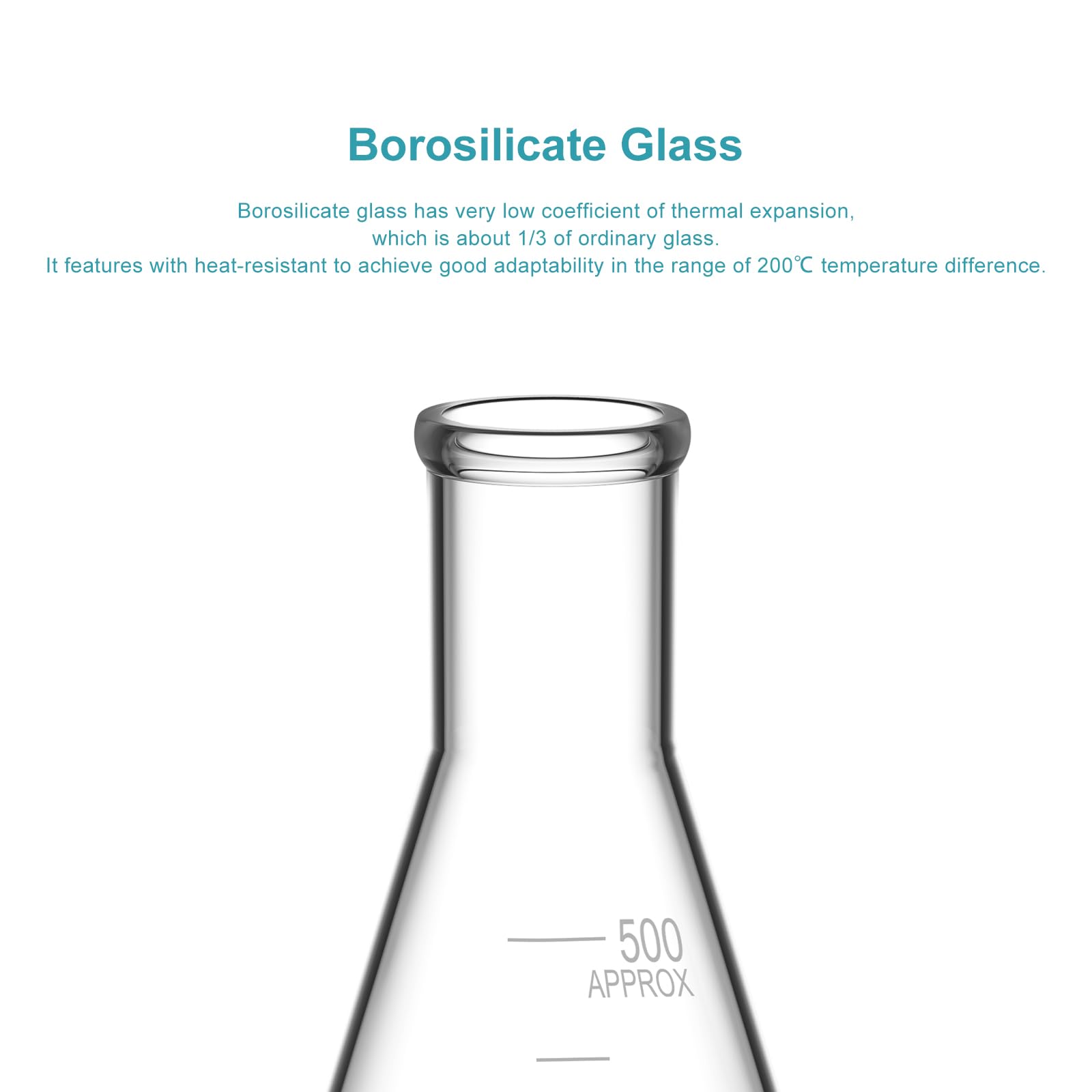 StonyLab Frascos Erlenmeyer Boca Estrecha 500ml Borde Pesado 2 Paquetes