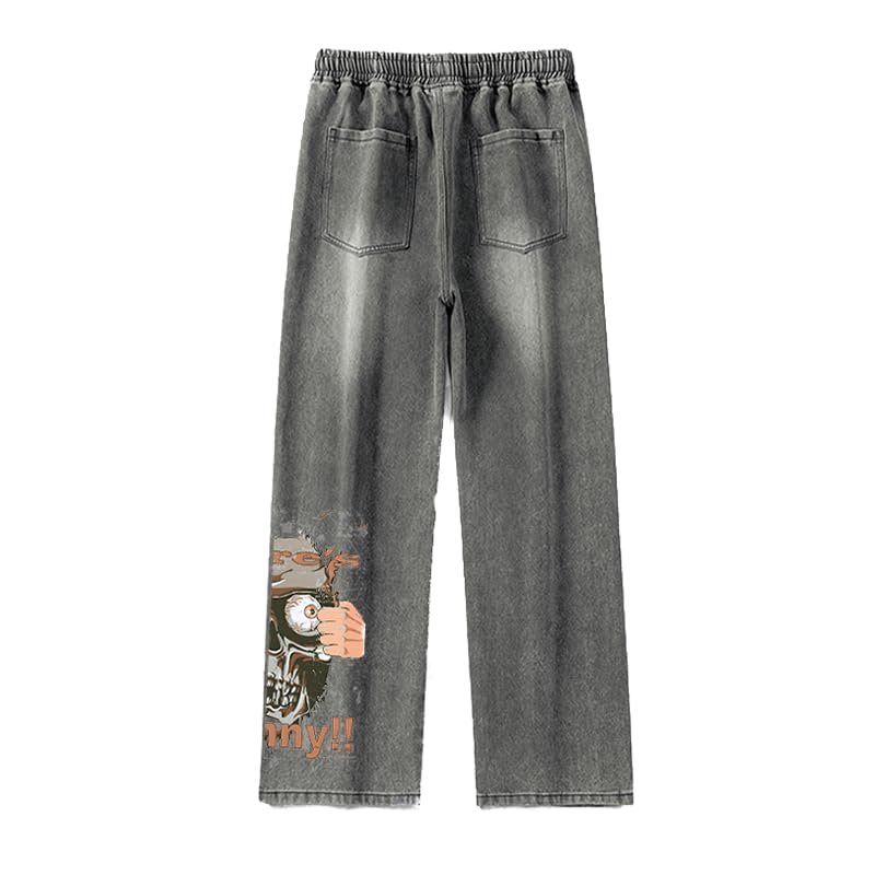 2025 New American Style Men's Casual Loose Fit Denim Jeans with Sand Wash Digital Print Streetwear2