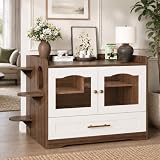 Cat Litter Box Enclosure Furniture, Dog Proof Hidden Litter Box Cabinet with Acrylic Door, Extra Long Runway & Drawer, Cat Play Area for Indoor Cats