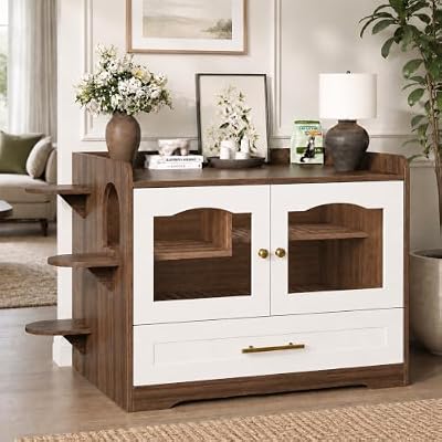 Cat Litter Box Enclosure Furniture, Dog Proof Hidden Litter Box Cabinet with Acrylic Door, Extra Long Runway & Drawer, Cat Play Area for Indoor Cats