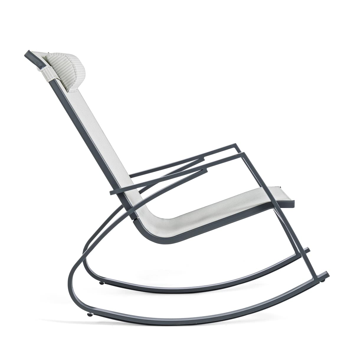 Yellowshop - DEMID poltrona giardino portico terrazza sedia a dondolo con poggiatesta cm 60x107xh95 Antracite Bianco Tortora (Antracite/Grigio chiaro)