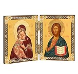 Orthodox Icon Diptych Christ The Teacher and Virgin of Vladimir, Byzantine Icons 3 1/4 Inch, Home Decor Religious Gift Set