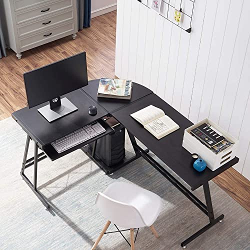 L-Shaped Computer Desk With Cpu Stand Home Office Gaming Desk Writing Table Interchangeable Switch Board Computer Workstation Pc Laptop Table With Keyboard Tray, Round Corner (Jet Black) #TOP5