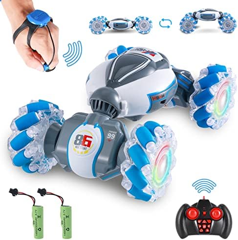 Gesture Sensing RC Stunt Car for 6-12 Year Old Boy Birthday Gift 4WD Hand Remote Control Car with Light and Music 2.4G Twist Stunt Off Road RC Car for Kids Age 7 8 9 10 11 Year Old