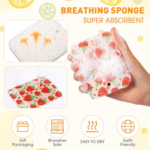Image of Maxdot 50 Counts Compressed Cellulose Sponges Bulk Fruits Pattern Natural Kitchen Compostable Non Scratch Dish Sponges for Washing Dishes,Cleaning Countertop Sink,Kids DIY