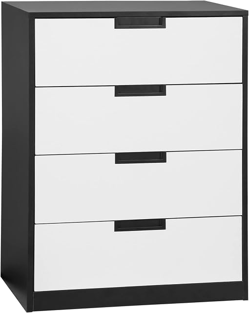 HOMCOM Chest of Drawers, 4 Drawers Cabinet Storage Organiser Unit with Handles for Bedroom, Living Room, White and Black