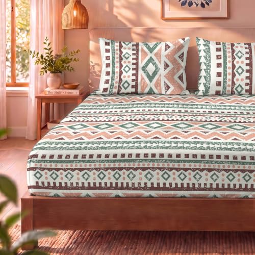 Image of Urban Space 144 TC Divine 100% Cotton Bedsheet for Double Bed with 2 Pillow Covers, Queen Bedsheet (Size 90 x 100 inches, New york Sage Green, Double)