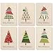 Set of 12 Merry Christmas Greetings Cards - Handmade Christmas Cards with Assorted Xmas Tree Themes - Includes White V-Flap Envelopes, 5 x 7 Inches