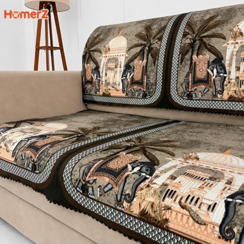 Image of Homerz Premium 'Luxe Series' Sofa Cover | Holland Velvet Fabric | Smooth Finish | Anti-Slip Fleece Backing Couch Protector (Maharaja, 1 Seater, Seat Cover with Backrest)
