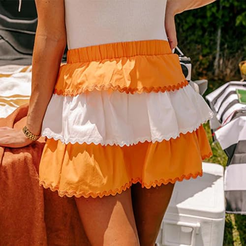 Women Y2K Cute Layered Mini Skirts Casual Summer Plaid Print Smocked Waist Lacy Trim Tiered Ruffled Short Skirts4