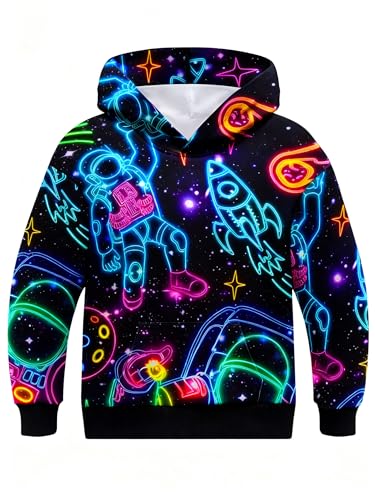 Lista de Sudaderas con capucha para Niño para comprar online. 42 NikNio - Sudadera con capucha para niños con estampado 3D para adolescentes y niños, sudadera casual con bolsillo para niños talla 6-16, Neón-astronauta, 13-14 Años