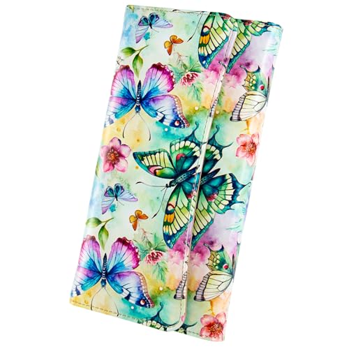 Image of Womens Wallet Leather RFID Blocking Trifold Ladies Purse long Clutch Credit Card Holder Phone Checkbook Organizer (Colorful Butterflies)