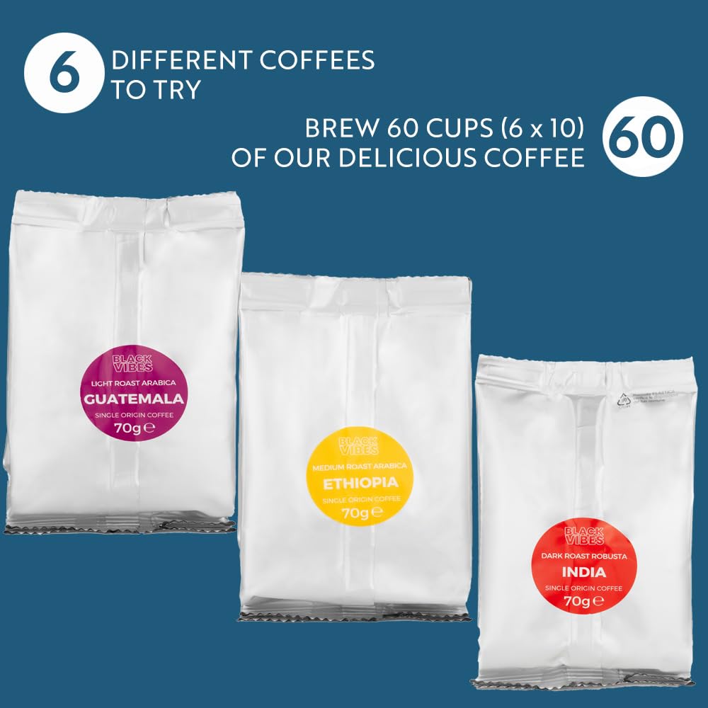 Black Vibes Caja de 6 Cafés Naturales En Grano 420g 6x70g Café No Torrefacto