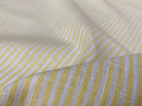 Tissu en lin jaune à lignes blanches pour nappe de table et coussins de salon lumineux