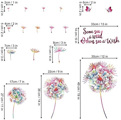 decalmile Colorful Dandelion Wall Decals Quotes Inspirational Letters Butterfly Wall Stickers Living Room Bedroom Sofa TV Background Wall Art Decor