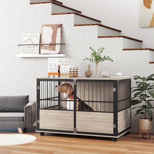 PawHut 39.5" Dog Crate Furniture End Table, Wooden Dog Kennel Indoor Pet House with 3 Doors, for Small to Large Dogs - Image 3
