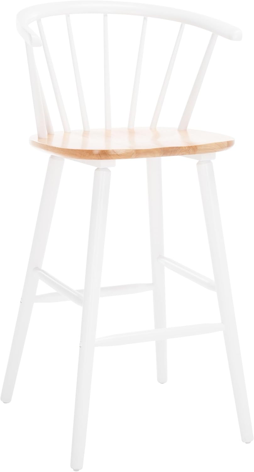 SAFAVIEH Home Collection Blanchard Farmhouse Natural/White Solid Wood Windsor Spindle 29-inch Seat Height Bar Stool Set of 2