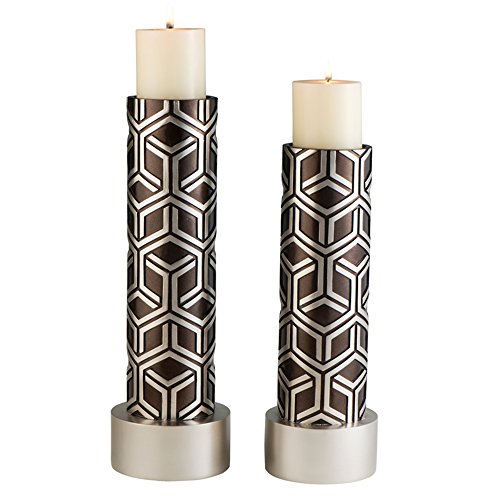 Ore International K-4276-C1 Bamboo Weave Design Candleholders (Set of 2), 14 x 16, Chestnut