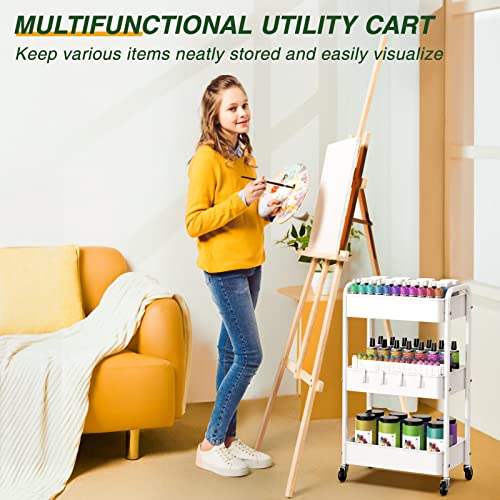 Lehom 3 Tier Rolling Utility Cart, Metal Trolley Cart With Wheels, Hooks, Easy Assembly Organizer Storage Cart For Bathroom, Kitchen, Office, Bedroom(White) #TOP6