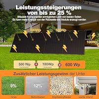 SAKETE Solarpanel 4000W Bifazial (+800W), Solarmodul Doppelglas Full Black, N-Typ Photovoltaik Modul für Balkonkraftwerk, 500W PV Panel 8er – Ansicht 5