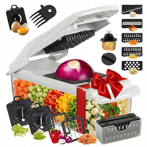 Gemüseschneider 22‑in‑1 mit Pommeschneider – Spiralschneider, Zwiebel Zerkleinerer, Julienneschneider & Mandoline – Gemüsehobel/Vegetable Chopper – THE NINA