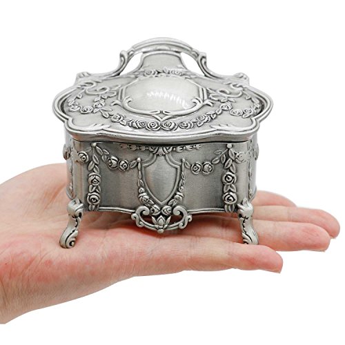 Aveson Rectangle Vintage Metal Jewelry Box Trinket Gift Box Chest Ring Case For Girls Ladies Women, Tin Color, Medium #TOP4