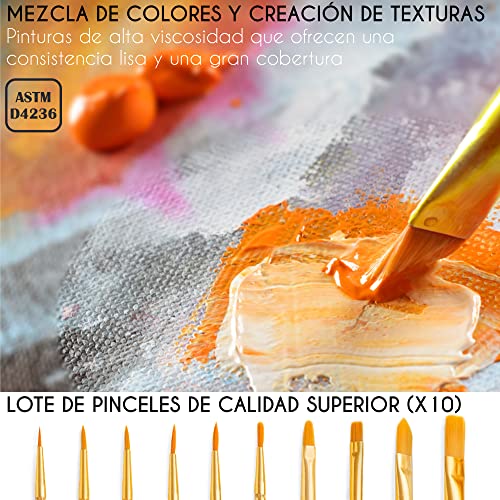Set Pinturas (40 piezas) Zenacolor - 24x12ml Pinturas acrilicas, 5 lienzos para Pintar, 10 Pinceles, 1 Paleta - Set para Artistas - imagen 5