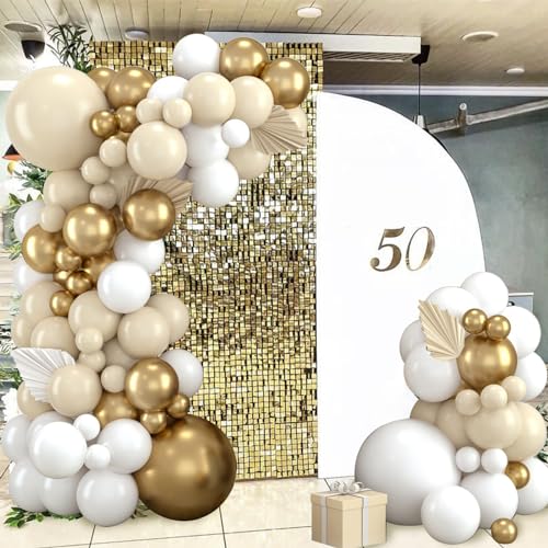 Miniatura 8 de Kit Arco Globos Oro Blanco, 111pcs Guirnalda Globos Arena Blanca Y Dorada Con Globos Beige Para Cumpleaños Fiesta, Baby Shower, Boda Bohemia, Bautizo Bebe, Compromiso, Aniversario