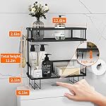 2-Tier Over Toilet Storage Shelf, Wall-Mount with 2 Hook/Paper Rack - Image 3