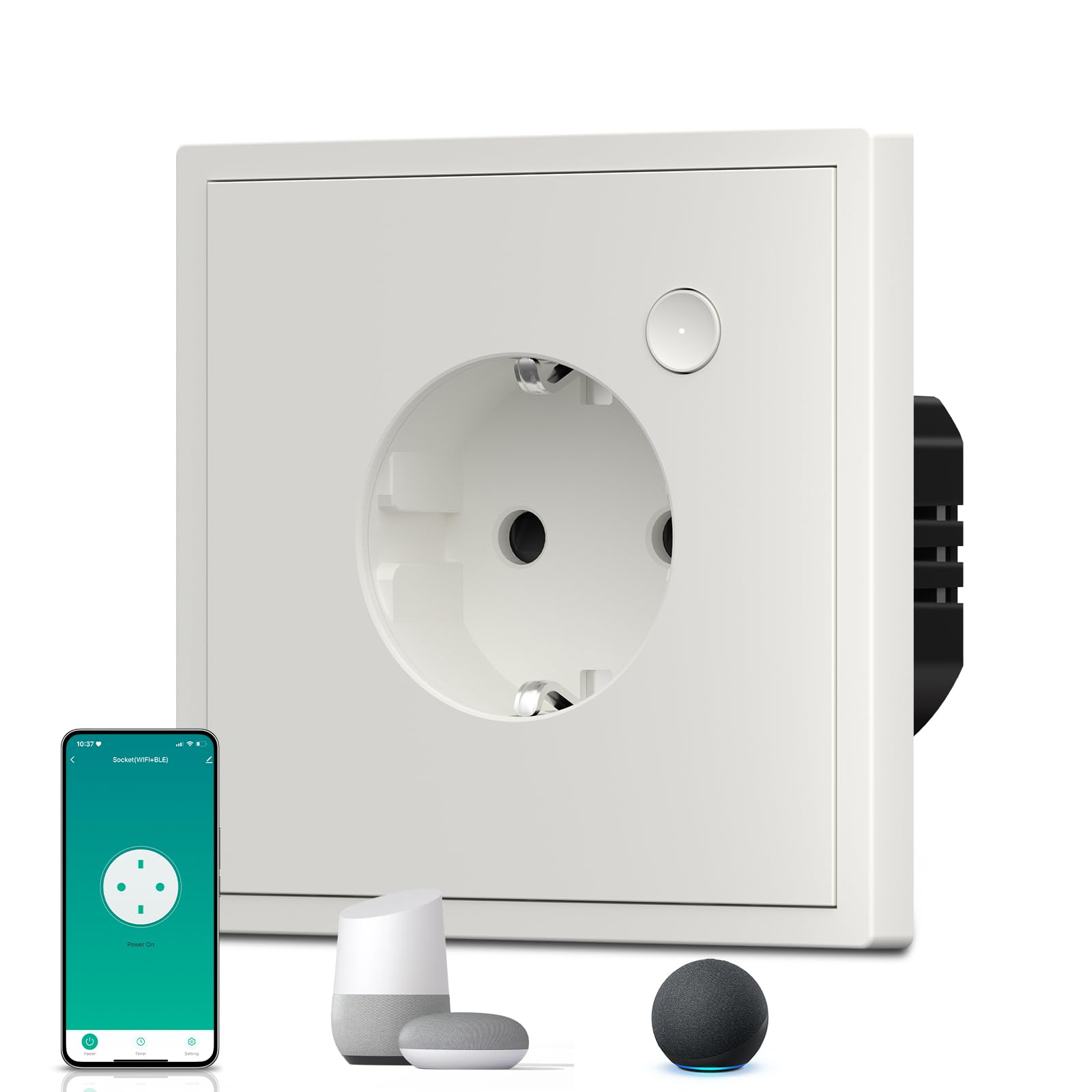 BSEED Enchufe Inteligente con 20W USB y Tipo C,Mate Enchufe Pared Wifi con Medidor Consumo,Control Remoto por APP & Voz,Requiere Cable Neutro,1 Enchufe,Blanco 86mm — view 100