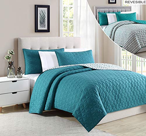 Bourina Reversible Quilt Coverlet Set King - Microfiber Lightweight Oversized Bedspread 3-Piece Quilt Set (Green, King) #TOP13