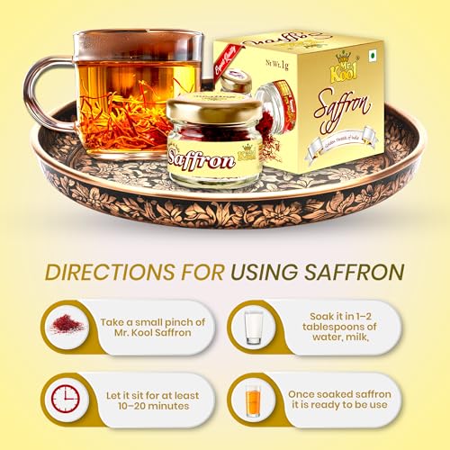 Image of Mr. Kool Kashmiri Saffron | 100% Pure & Natural Kesar | Certified A++ Grade | Handpicked Lacha for Biryani, Desserts, Skin Care & Wellness | Authentic Saffron - 1gm - 2Pack