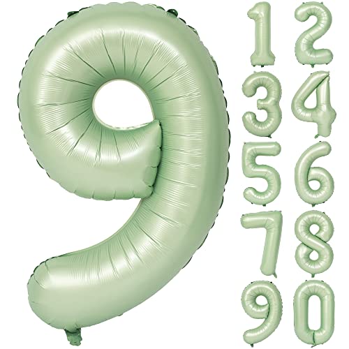 Image of 40 In Olive Green Number Balloons 9 Giant Helium Foil Mylar Green Balloon | Birthday Party Decorations Suitable For Boys' And Girls' Birthday Parties Anniversary celebration digital 9