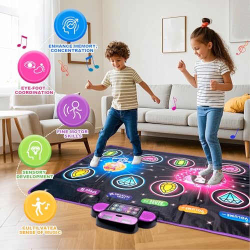 Dance Game Mat for Kids, Light Up Electronic Dance Pad with Single or Double Players Mode, 8 Key Dancing Toys Music Games with Wireless Bluetooth, Challenging Levels for Kids