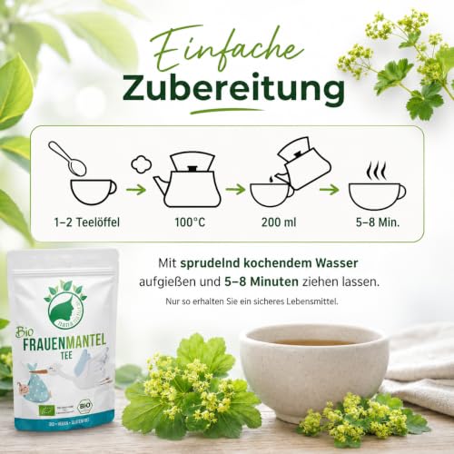 Foto von NanaNatura BIO Frauenmanteltee 65g – Frauenmantelkraut aus deutschem Bio-Anbau – ca. 32 Tassen – loser, koffeinfreier Kräutertee, naturbelassen & ohne Zusätze