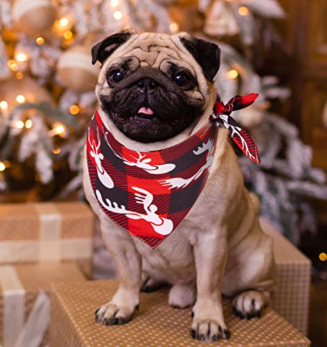 Whaline Christmas Dog Bandanas 6 Pack Red Black Plaid Triangle Bibs Reversible Pet Neckerchief Xmas Tree Snowflake Reindeer Pattern Pet Scarf for Christmas Winter Dogs Cats Pets Decoration - Image 5