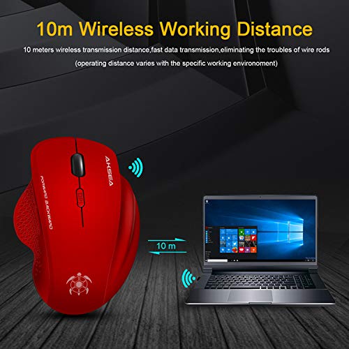 AKSEA Mouse Wireless 2,4 G, Mouse Ergonomico, 6 Tasti, Mouse per PC Portatile, USB, con Nano Ricevitore a 3 Livelli DPI,Compatibile con Windows 10/8/7/XP/Vista, per PC Mac(Rosso)