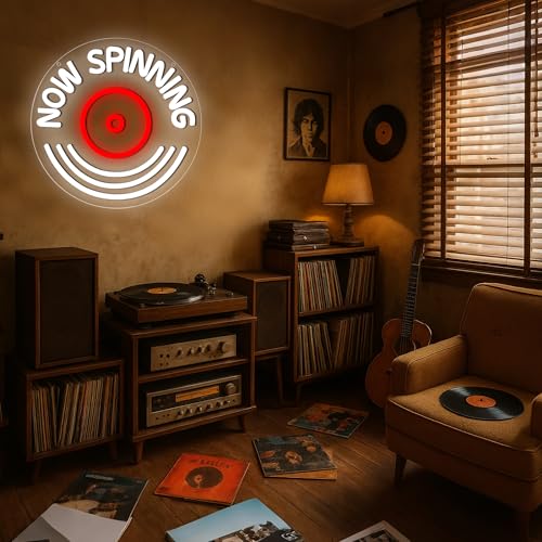 Image of Now Spinning Neon Sign for Wall Decor Music Neon Light for Man Cave