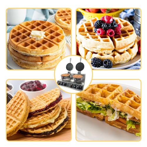 2400W Double Head Waffle Maker with Temperature & Time Control, Stainless Steel Commercial Waffle Iron with Non-Stick Coating for Home Cafe Restaurant Snack Bar Party Food Stall