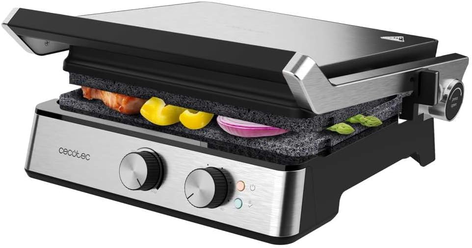 Cecotec Griglia elettrica Rock'nGrill Blaze. 2400 W, rivestimento RockStone, facile da pulire, apertura a 180°, senza BPA, superficie di cottura 29 x 23 cm, temperatura regolabile 2400 W Blaze - Immagine 1