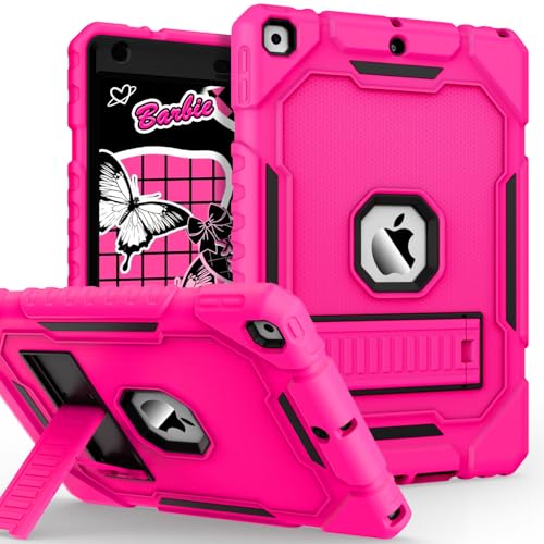 Image of ZoneFoker Case for iPad 9th /8th /7th Generation 2021 /2020 /2019(10.2 inch), Heavy Duty Shockproof Rugged 10.2 inch Cover with Built-in Stand for iPad 9 8 7 Gen for Girls Women (Hot Pink)
