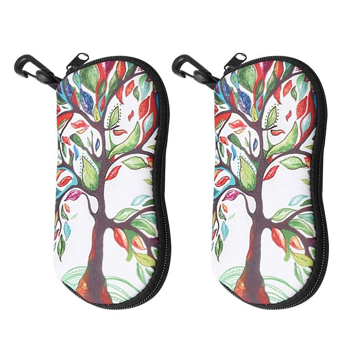 EUPSIIU2 fundas para gafas con cremallera, fundas suaves retro coloridas para gafas de árbol, bolsa portátil con gancho, bolsa impresa para gafas de sol para elegante funda portátil de viaje para