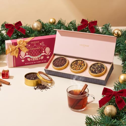 Image of VAHDAM Tea Gift Set - 3 Loose Leaf Teas in Premium Tin Caddy Box | Small Tea Gift Hamper for Women & Her | Christmas Gift, Teacher & Hostess Present | Assorted Tea Sampler for Tea Lovers