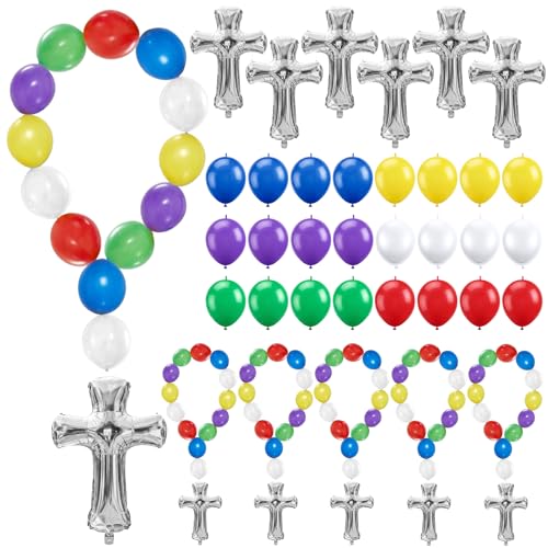 Ballons première communion avec motifs croix pour décorer une salle de fête prénatale
