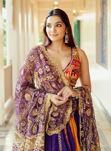 Traditional Lehenga Choli Set, Multicolor Embroidered Wedding Dress, Purple and Gold4