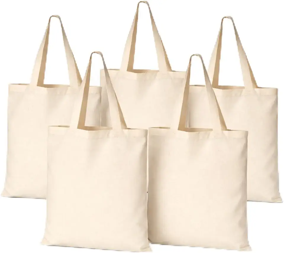 Bolsa Sacola Eco Bag de Algodão 30 x 40 cm Bege Cru Natural Ecológico e Reutilizável com Costura e Alças Reforçadas - Kit 5 Unidades