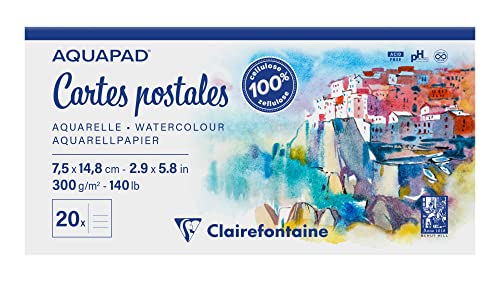 Clairefontaine 975953C - Reisealbum Aquapad 7,5 x 14,8cm, Format Postkarten, geleimt mit 20 Bogen 300g, ideal für die Gestaltung eigener Postkarten, 1 Stück, mehrfarbig